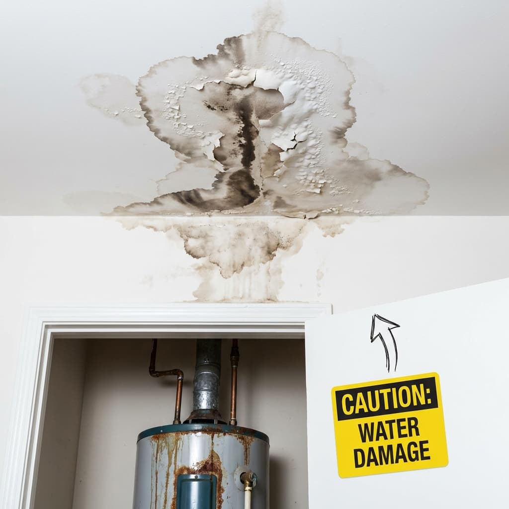 Water damage associated with a leaking geyser