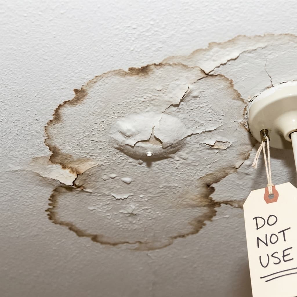 Damp ceiling with bubbling paint